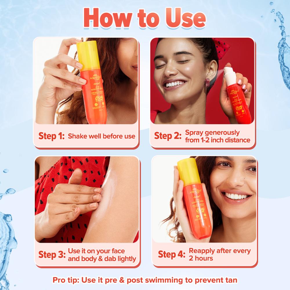 Aqualogica Detan+ Dewy Sunscreen Spray Spf 50+ Pa++++ Oxybenzone Free For All Skin Types
