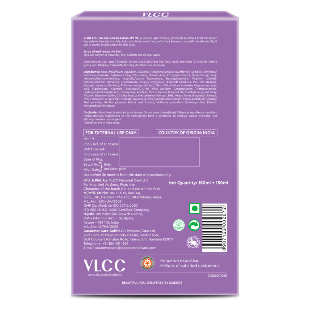 VLCC De-Tan Sun Screen Lotion SPF 25 PA+ - Buy One Get One