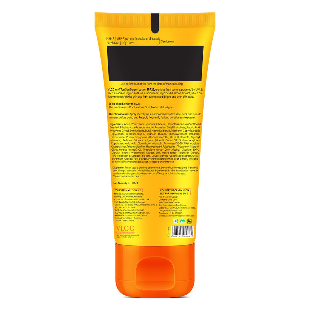 VLCC De-Tan Sun Screen Lotion SPF 25 PA+ - Buy One Get One
