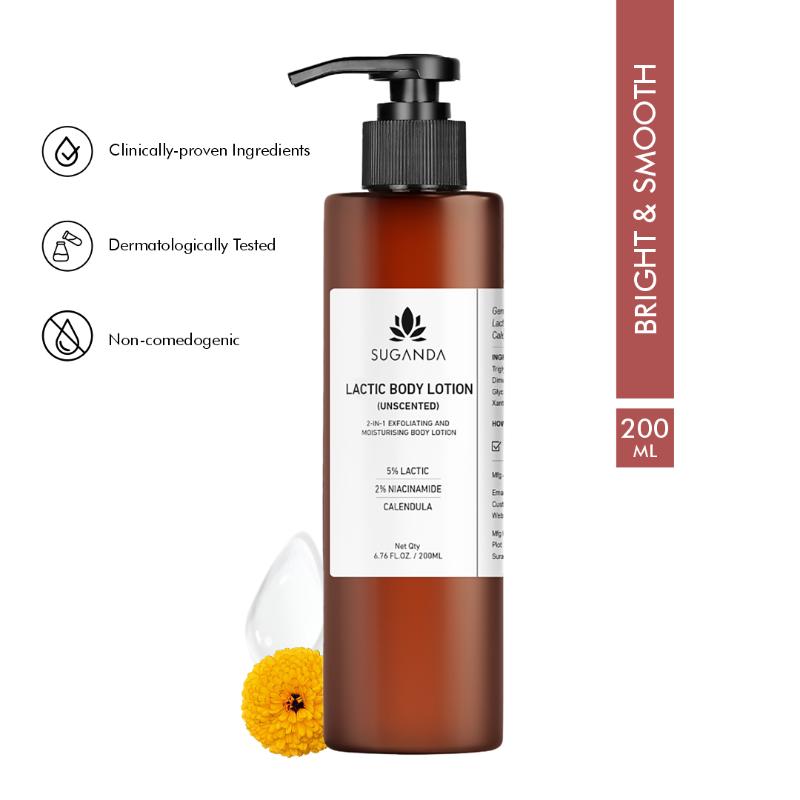 Suganda Lactic Body Lotion with 5% LA,Improves Skin Texture + Reduce Strawberry Legs (Unscented)