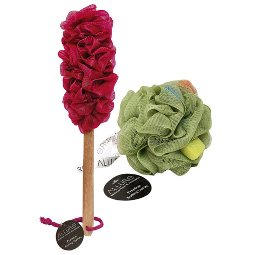Allure Wooden Bath Brush & Loofah Sponge Set