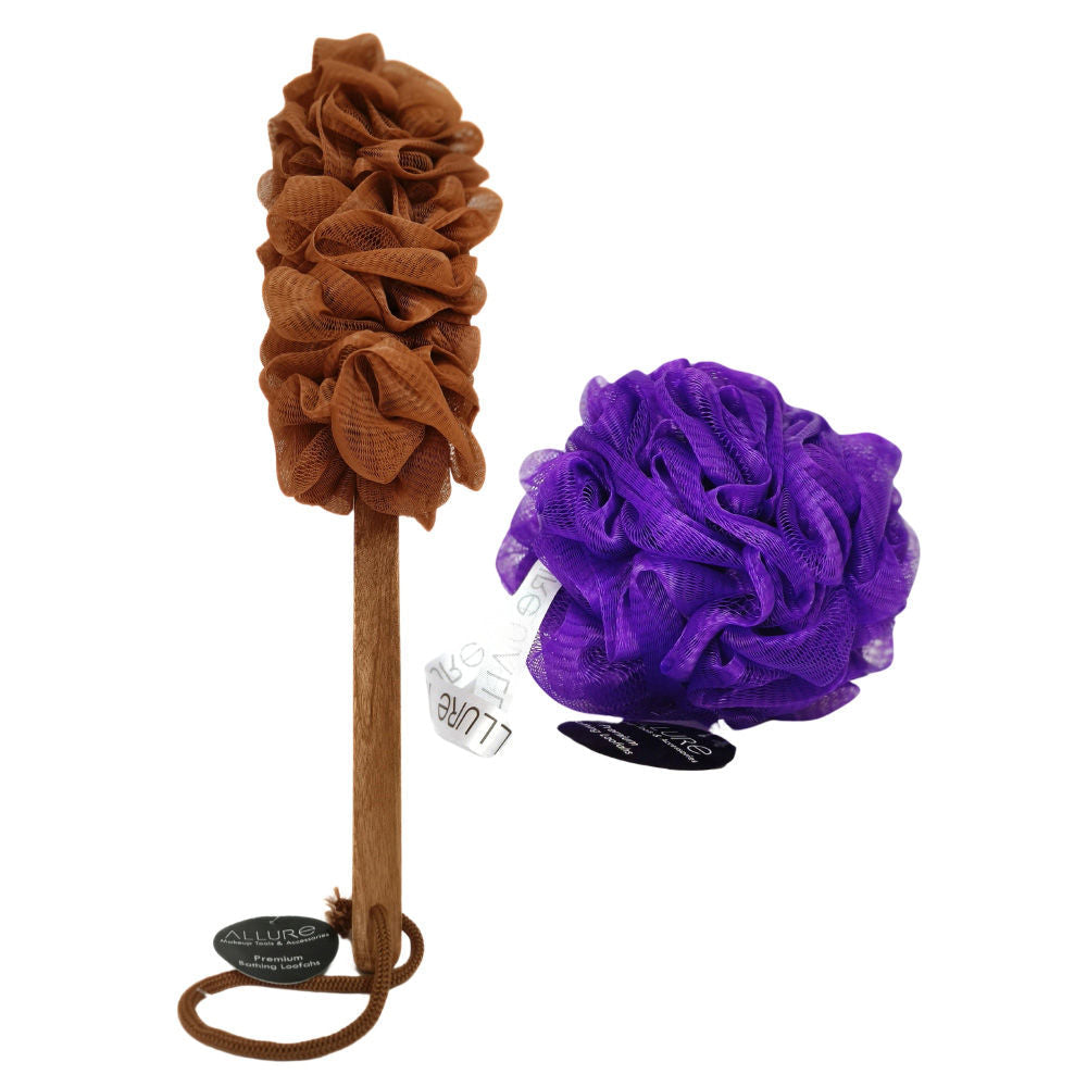 Allure Wooden Bath Brush & Loofah Set (Colour May Vary)
