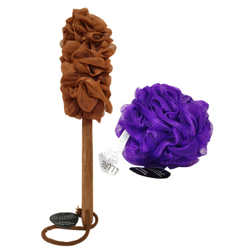 Allure Wooden Bath Brush & Loofah Set (Colour May Vary)