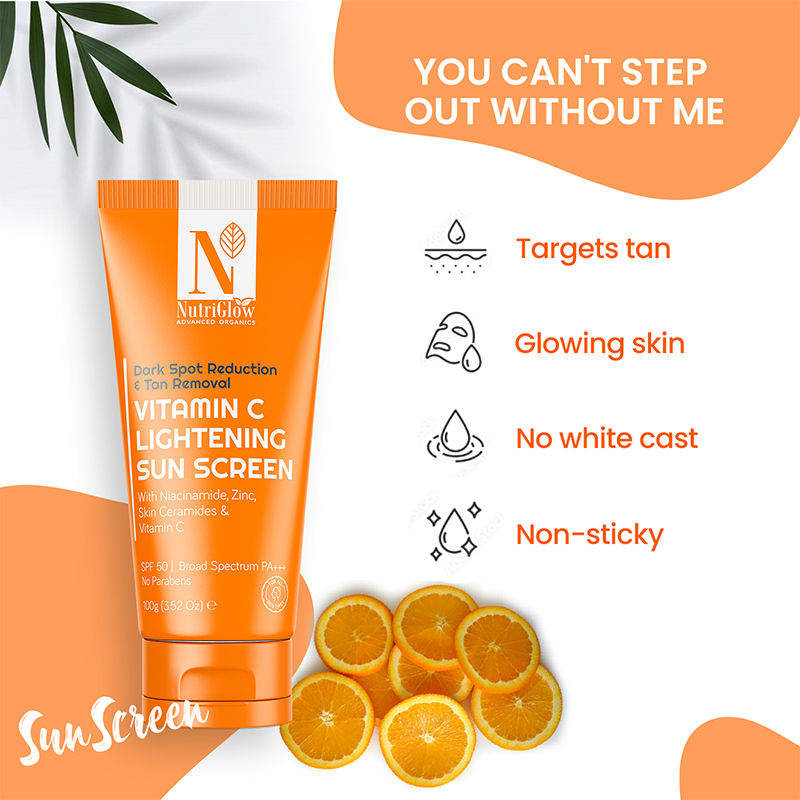 NutriGlow Advanced Organics Vitamin C Lightening Sun Screen SPF 50 PA+++
