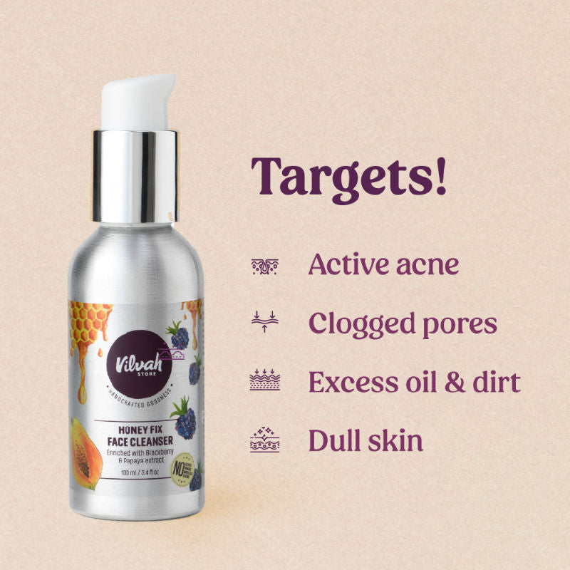 Vilvah Honey Fix Face Wash To Treat Acne, Control Oil & Balance Ph With Honey & Papaya Extract