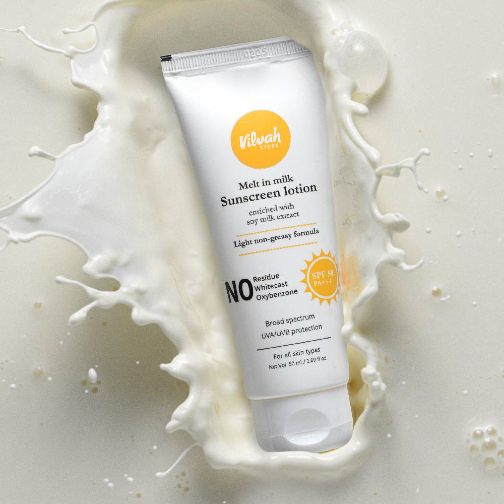 VILVAH Melt-in-milk Sunscreen Acne Safe & Waterproof with SPF 50 PA+++ & No White Cast