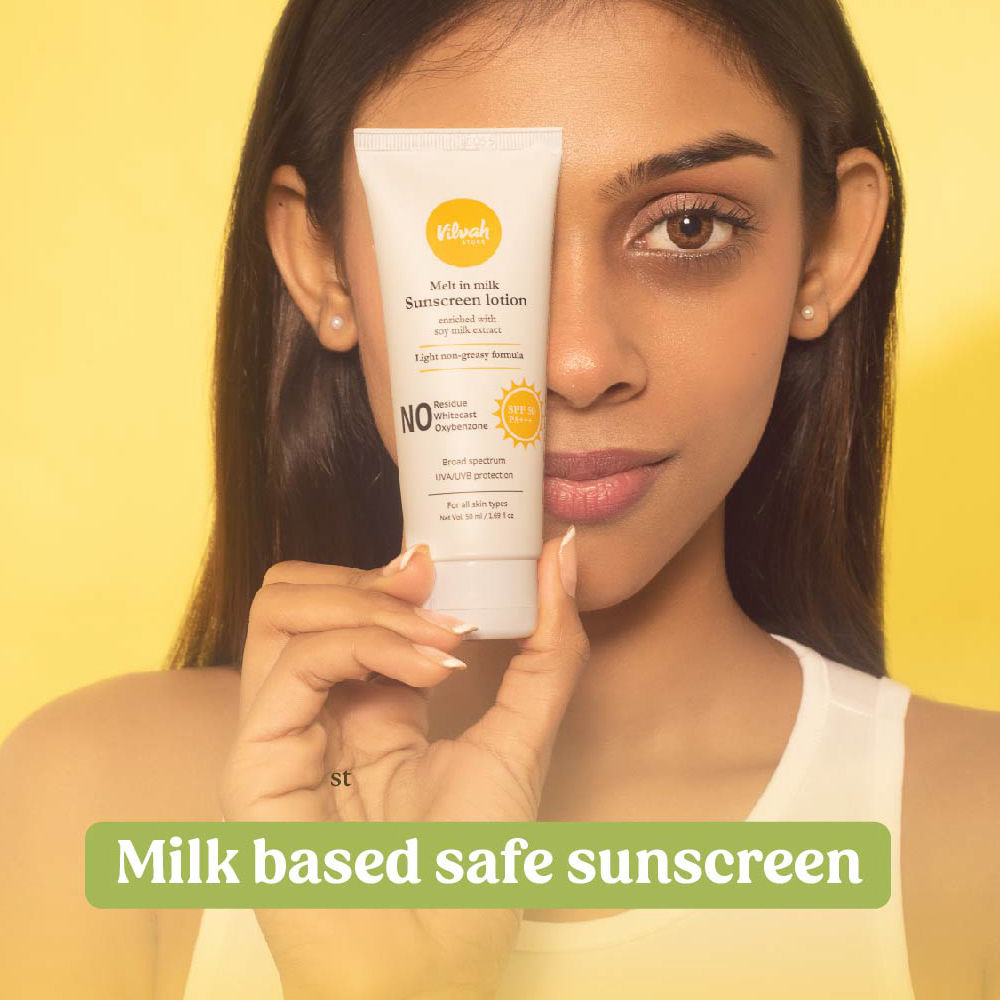 VILVAH Melt-in-milk Sunscreen Acne Safe & Waterproof with SPF 50 PA+++ & No White Cast