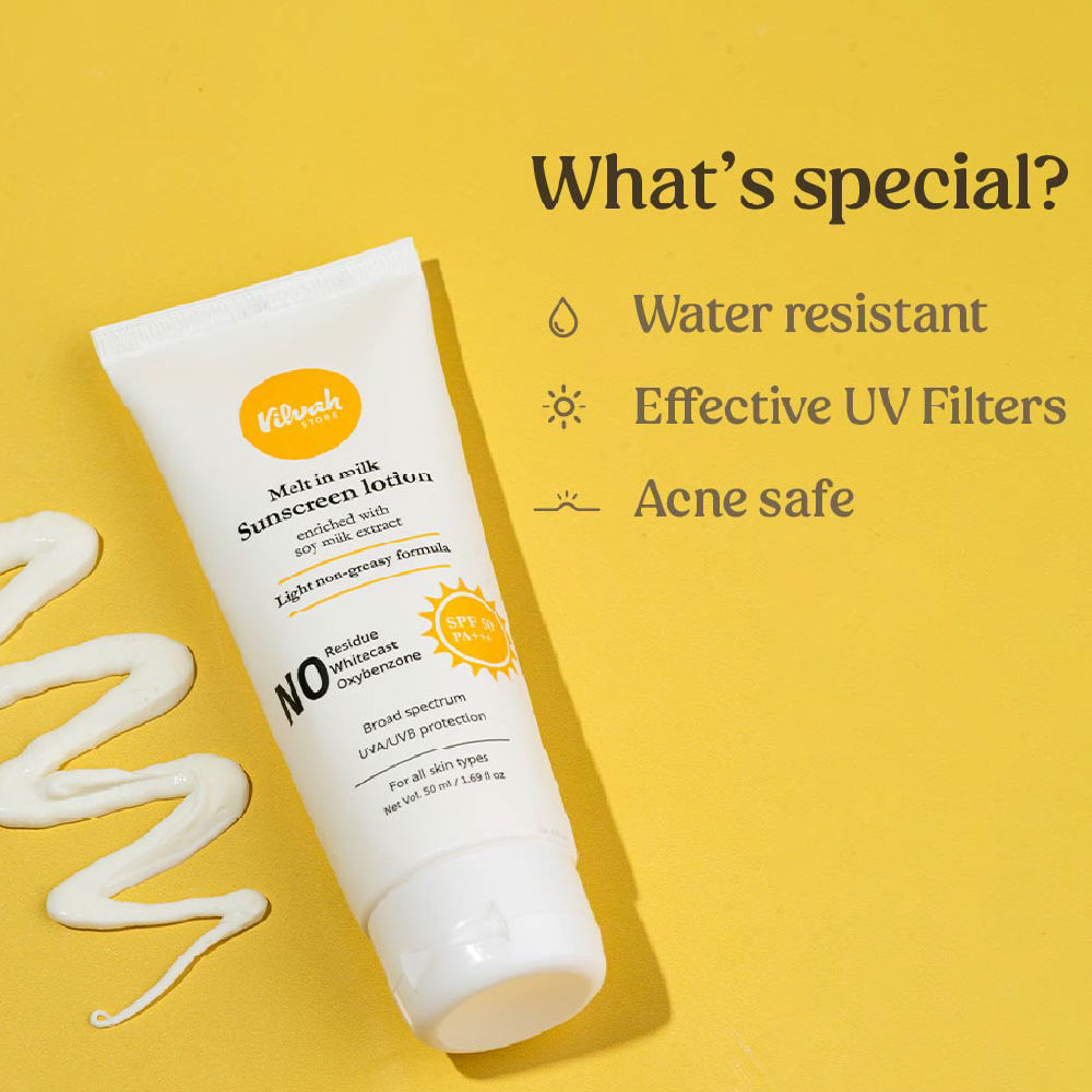 VILVAH Melt-in-milk Sunscreen Acne Safe & Waterproof with SPF 50 PA+++ & No White Cast