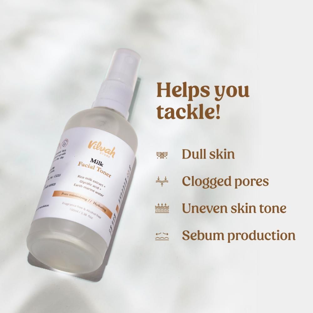 VILVAH Face Toner with Rice Milk extract, Glycolic acid & Earth Marine Water for Pore-minimizing