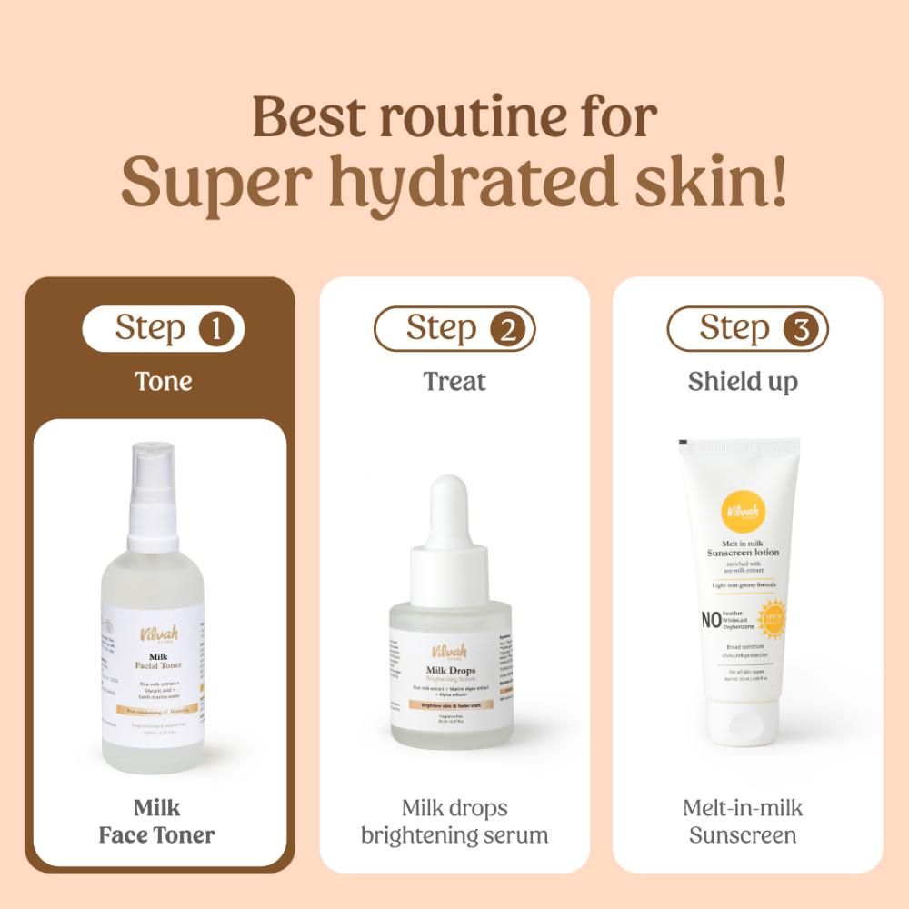 VILVAH Face Toner with Rice Milk extract, Glycolic acid & Earth Marine Water for Pore-minimizing