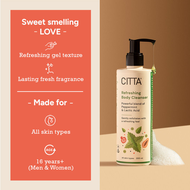 CITTA Refreshing Body Cleanser With Lactic Acid (AHA) Smoothens Skin & Maintains Hydration