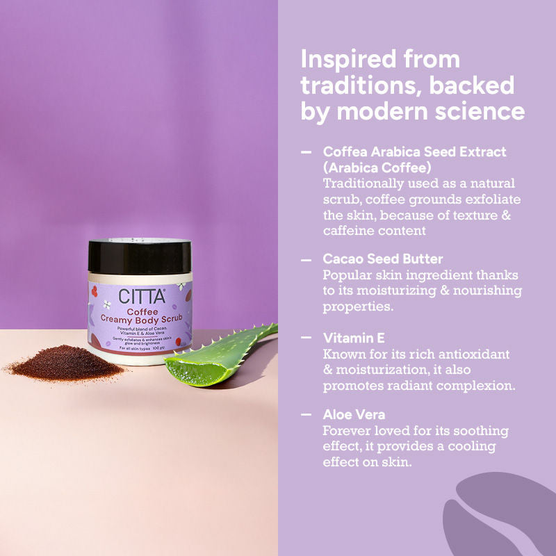 CITTA Coffee Creamy Body Scrub, Mild Exfoliation, Creamy, Moisturizing Base, Non-Irritating