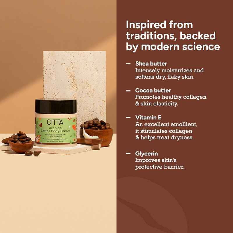 CITTA Arabica Coffee Body Cream, Moisturized, Glowing Skin with Indulgent Arabica Coffee Fragrance