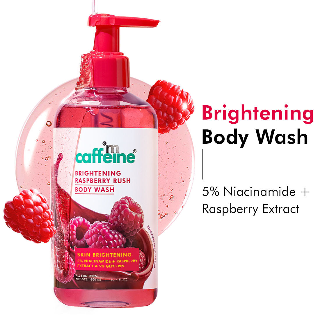 MCaffeine Brightening Body Wash 5% Niacinamide & Raspberry Boosts Glow, 5% Glycerine Softens Skin