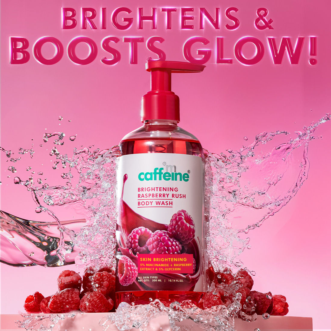 MCaffeine Brightening Body Wash 5% Niacinamide & Raspberry Boosts Glow, 5% Glycerine Softens Skin