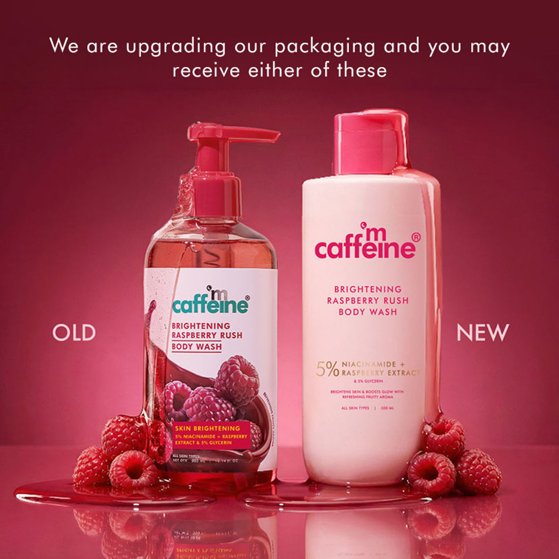 MCaffeine Brightening Body Wash 5% Niacinamide & Raspberry Boosts Glow, 5% Glycerine Softens Skin