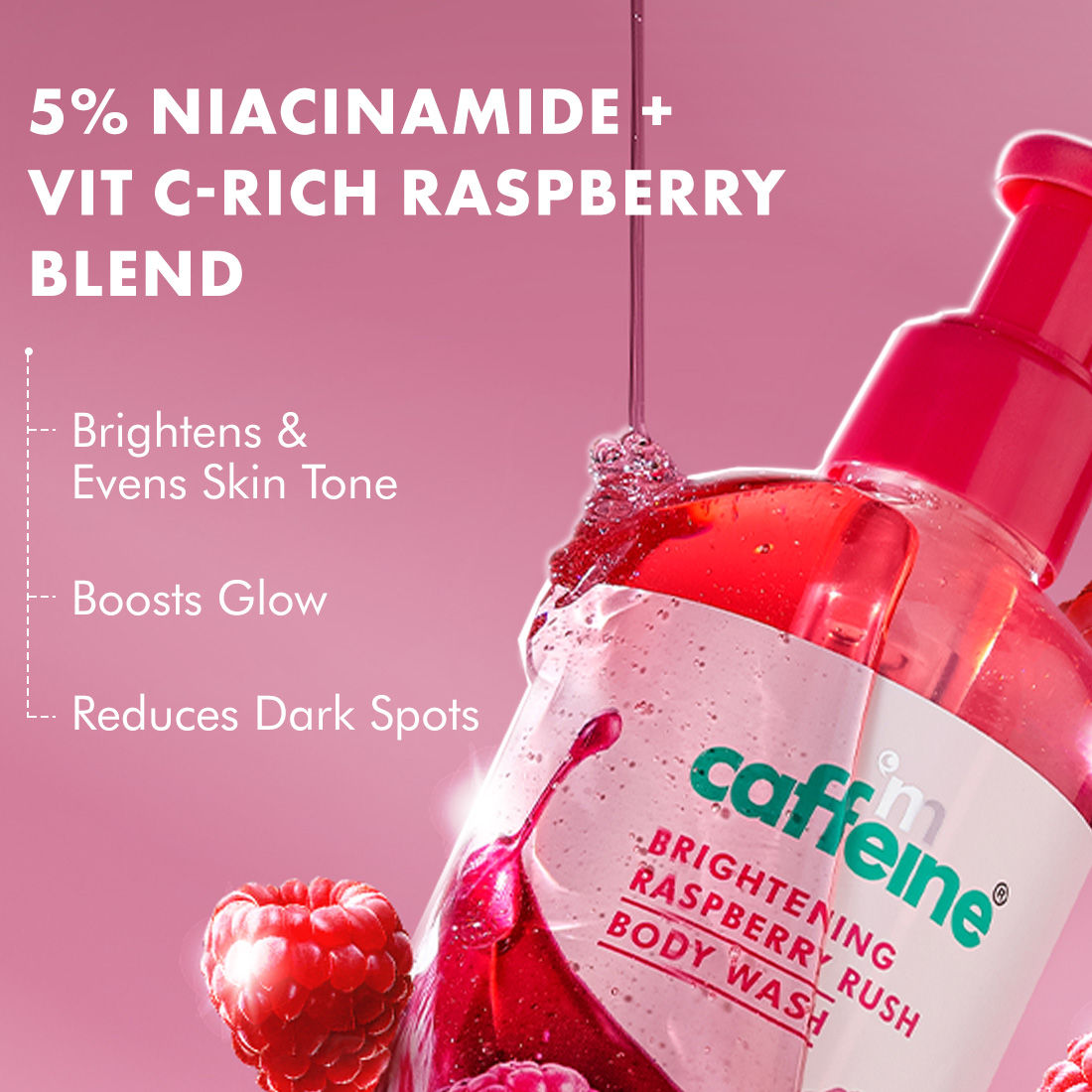 MCaffeine Brightening Body Wash 5% Niacinamide & Raspberry Boosts Glow, 5% Glycerine Softens Skin