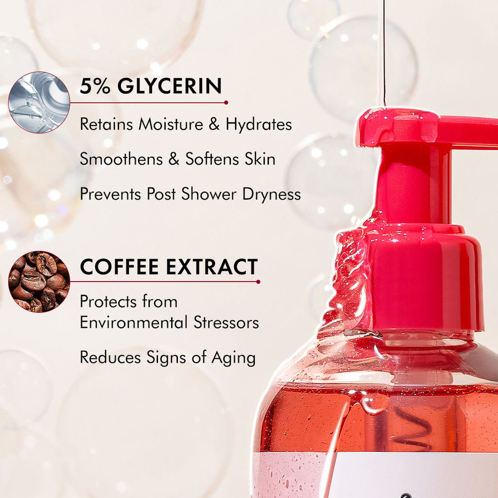 MCaffeine Brightening Body Wash 5% Niacinamide & Raspberry Boosts Glow, 5% Glycerine Softens Skin