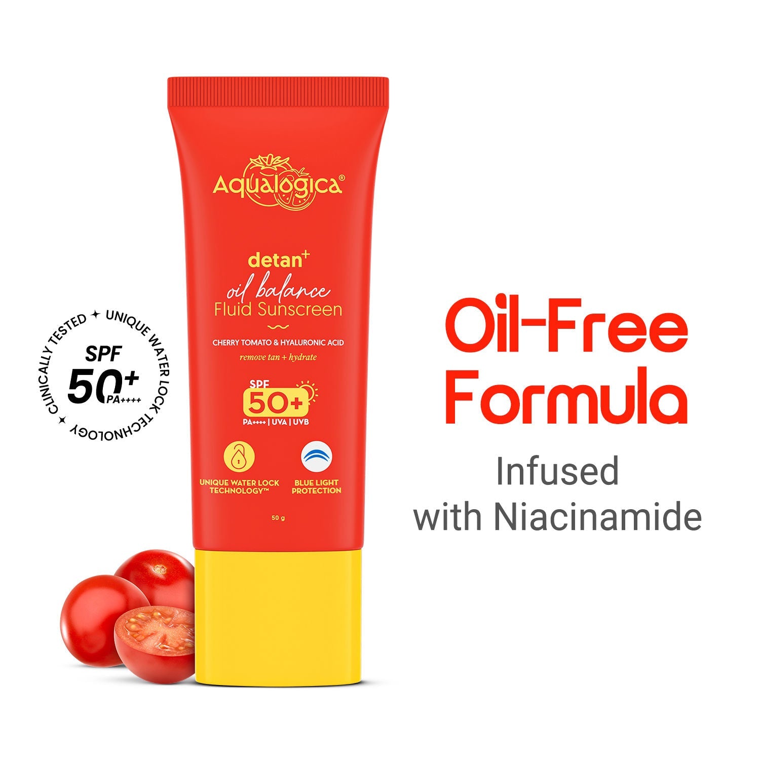 Aqualogica Radiance+ Fluid SPF 50+ PA++++, Oil Control, In-Vivo Tested, No Cast