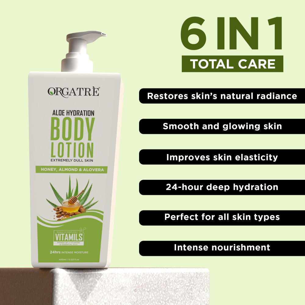Orgatre Aloe Hydration Body Lotion Moisturizer - 24 Hrs Intense Nourishment For Dry & Dull Skin
