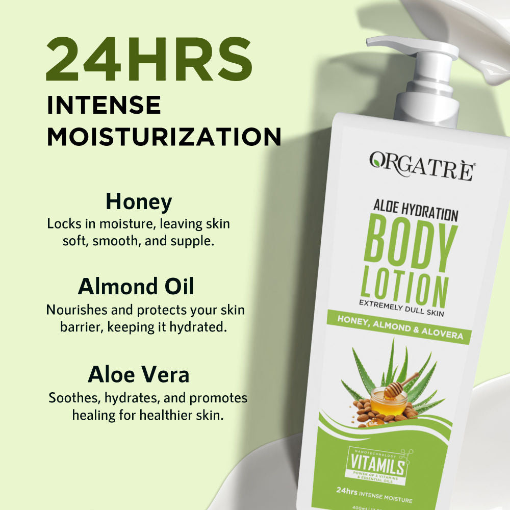 Orgatre Aloe Hydration Body Lotion Moisturizer - 24 Hrs Intense Nourishment For Dry & Dull Skin