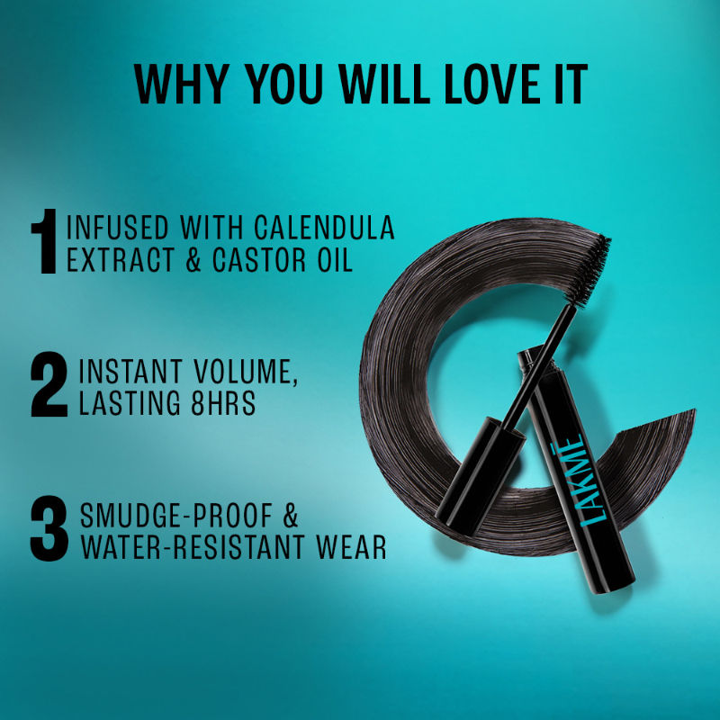 Lakme 9 To 5 Eyeconic Instant Volume Mascara, Smudgeproof, Waterproof Black