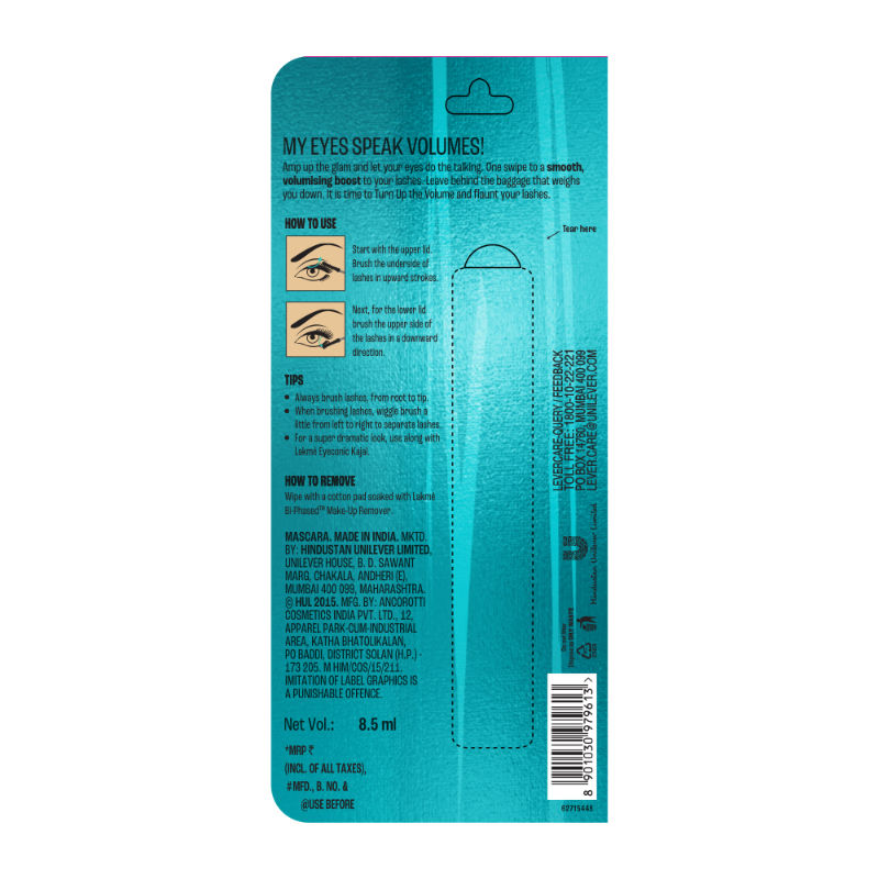 Lakme 9 To 5 Eyeconic Instant Volume Mascara, Smudgeproof, Waterproof Black