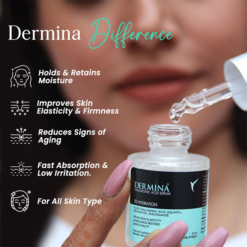 DERMINA Hyaluronic Acid Serum With Pentavitin & D Panthenol For Elasticity & Hydration - All Skin Type