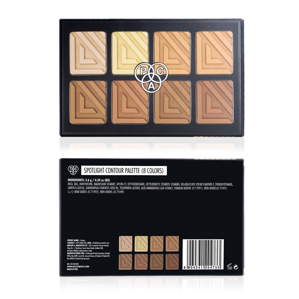 PAC Spotlight Contour Palette X8 - All in One MUA Palette, High Payoff, Shades for every Skin Tone