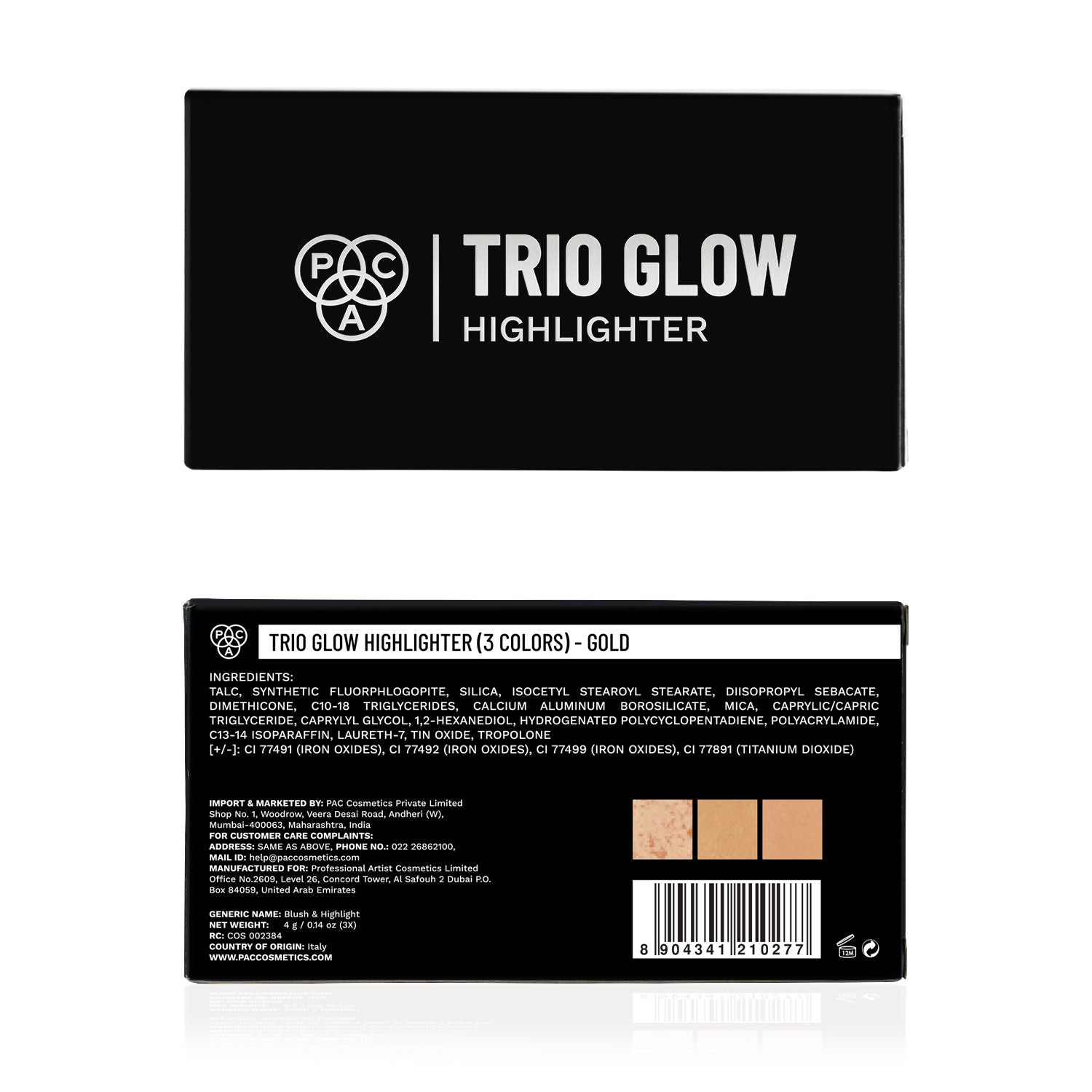 PAC Trio Glow Highlighter X3 Gold - Ultra Blinding Finish, Silky Smooth Texture, Blends Seamlessly