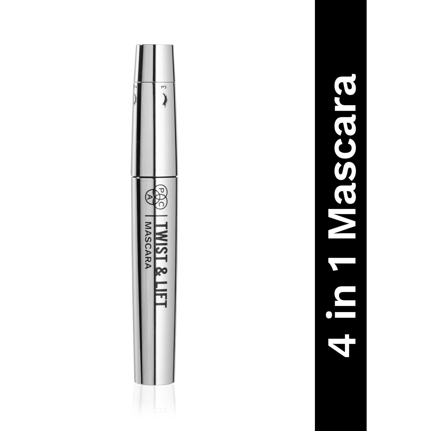 PAC Twist & Lift Mascara - 4-in-1 Mascara Wand, Curls Defines Volumizes & Lifts, Waterproof