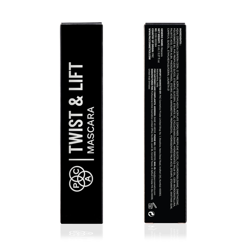 PAC Twist & Lift Mascara - 4-in-1 Mascara Wand, Curls Defines Volumizes & Lifts, Waterproof