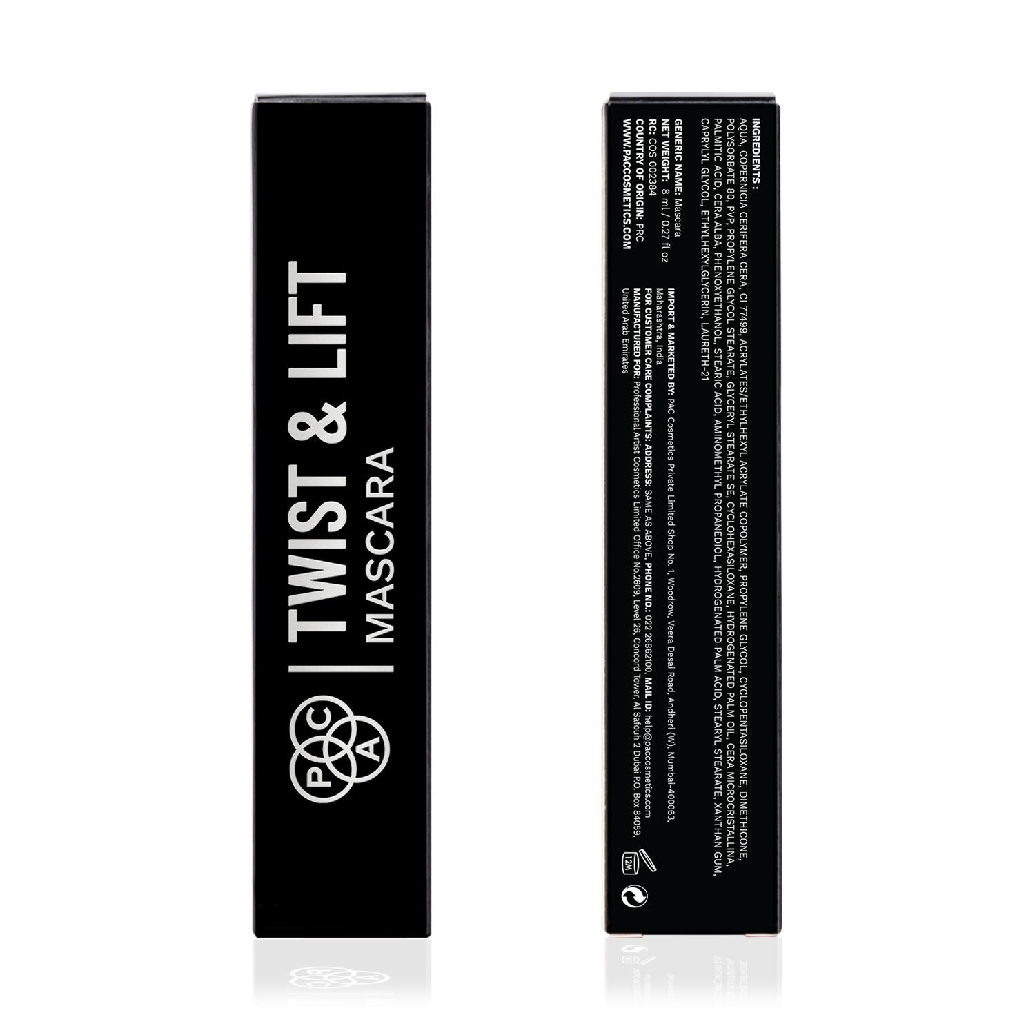 PAC Twist & Lift Mascara - 4-in-1 Mascara Wand, Curls Defines Volumizes & Lifts, Waterproof