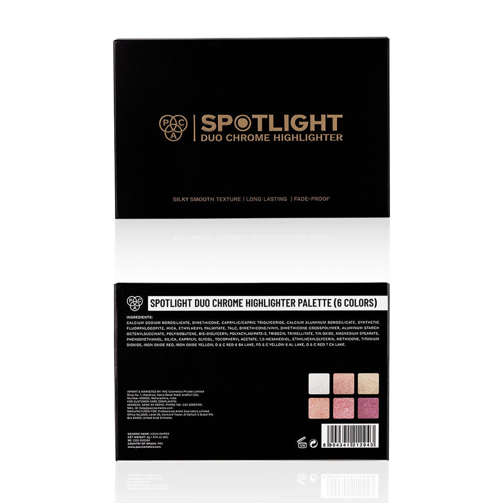 PAC Spotlight Duo Chrome Highlighter Palette - Silky Smooth Blendable Multi Chromes, Intense Payoff
