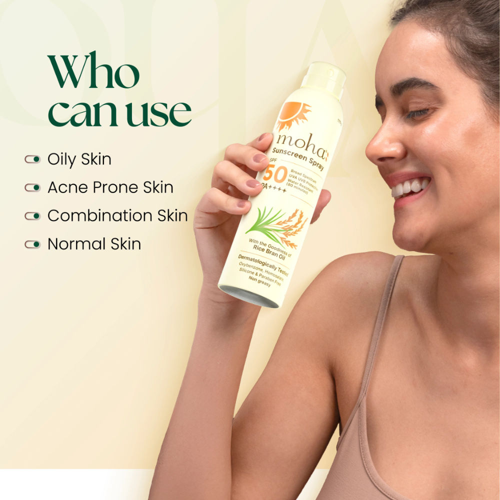 Moha Sunscreen Spray SPF 50 PA ++++ High Protection With Rice Bran Oil For Glowing Skin