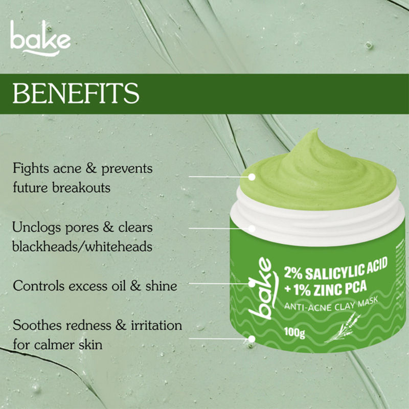 BAKE 2% Salicylic Acid + 1% Zinc PCA Clay Mask for Anti-Acne, Open Pores, and Blackheads