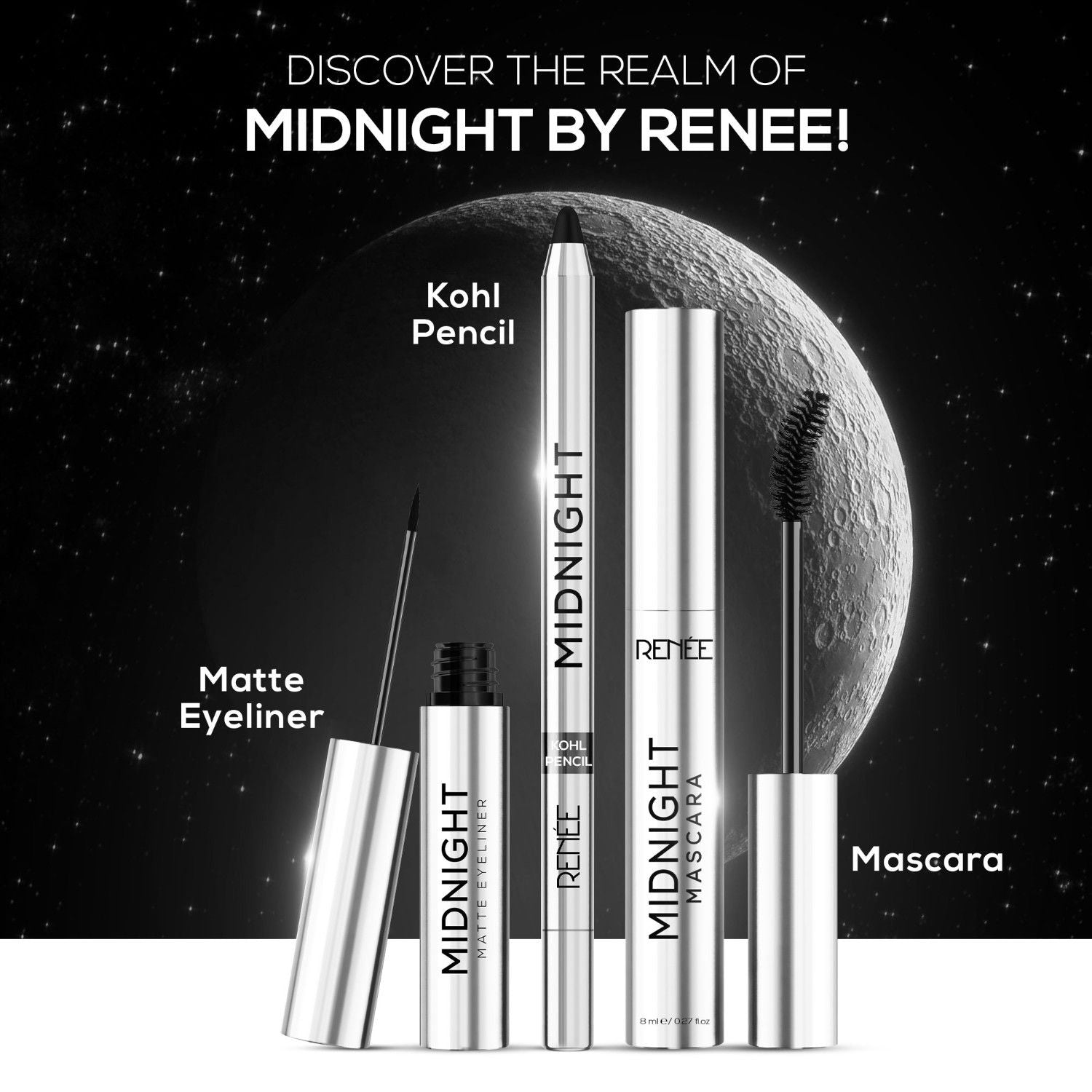 Renee Cosmetics Midnight Kohl Pencil, Waterproof, Smudge-proof, All-Day Kajal with Sharpener