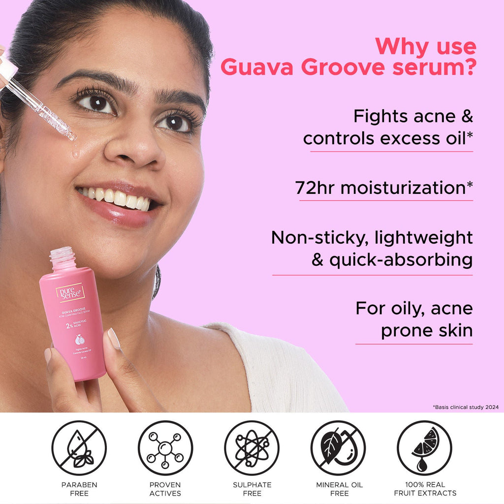 PureSense 2% Salicylic Acid Face Serum with Guava for Acne Prone Oily Skin