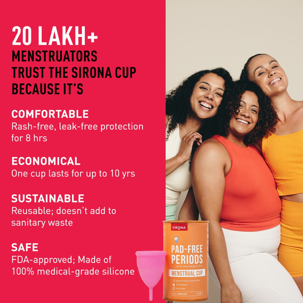 Sirona Pad-Free Periods Menstrual Cup For Women Medium Protection For Up To 8 Hours