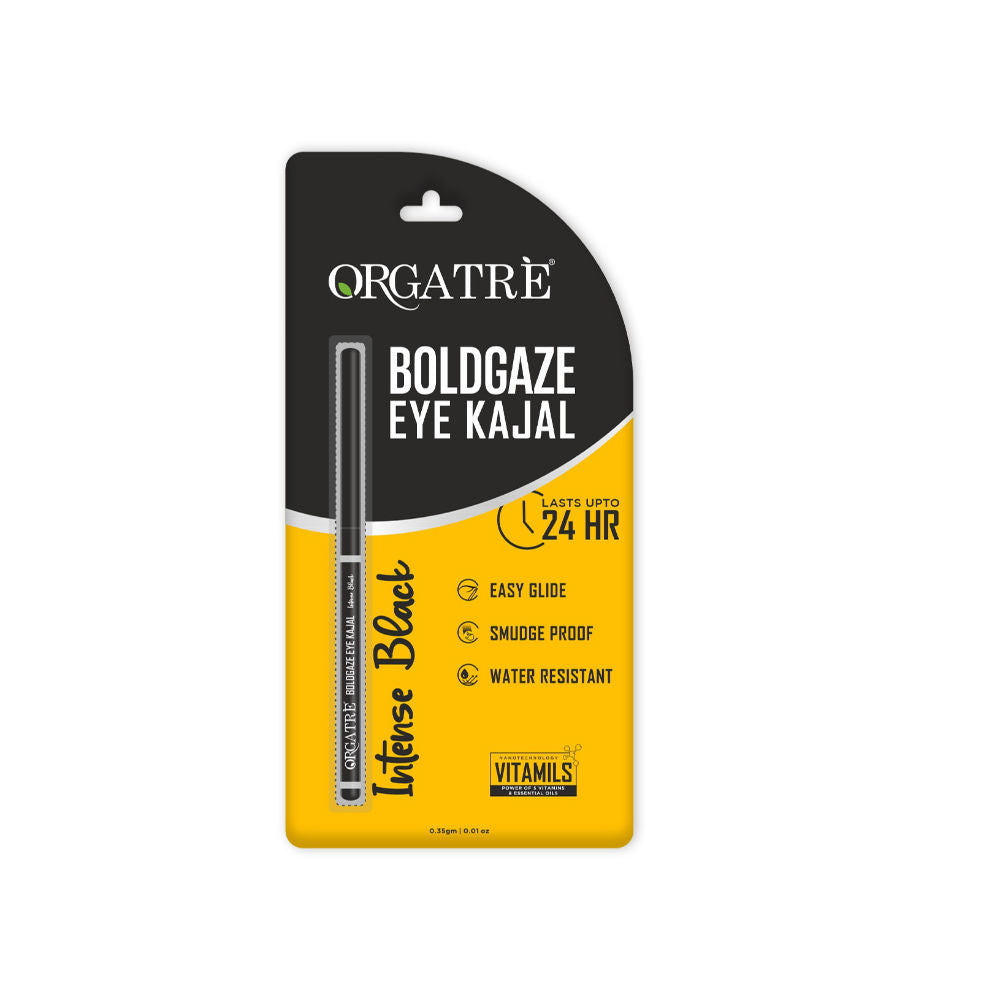 Orgatre Boldgaze Waterproof Kajal Pencil - Smudge-Proof, 24H Lasting, Easy Glide, Intense Black