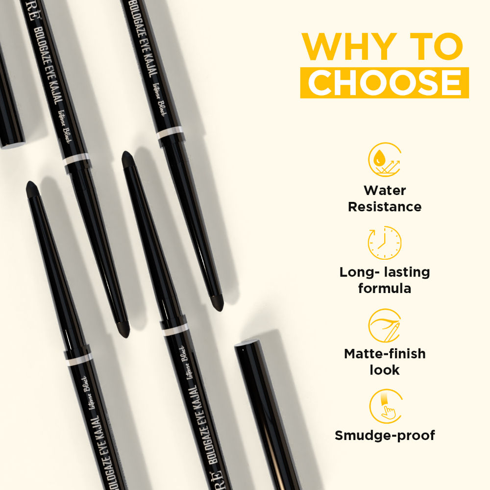 Orgatre Boldgaze Waterproof Kajal Pencil - Smudge-Proof, 24H Lasting, Easy Glide, Intense Black