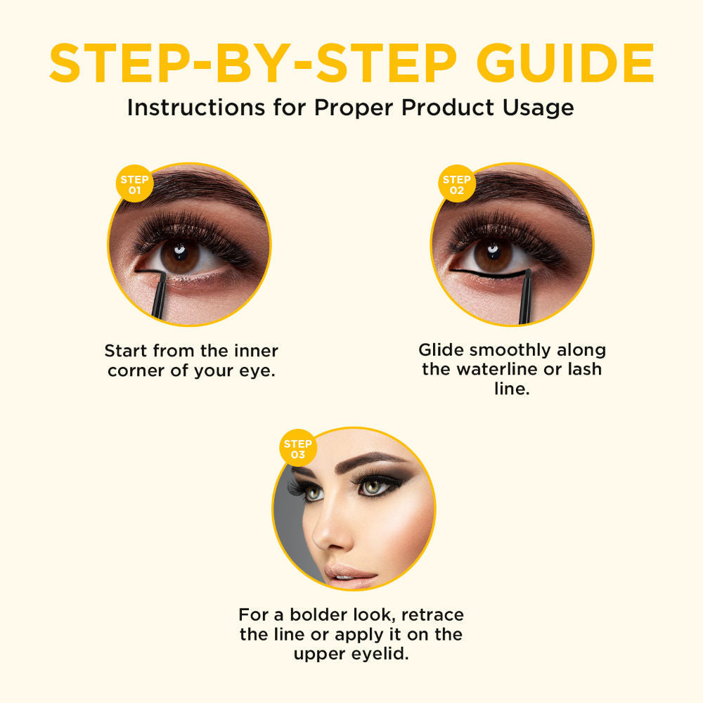 Orgatre Boldgaze Waterproof Kajal Pencil - Smudge-Proof, 24H Lasting, Easy Glide, Intense Black