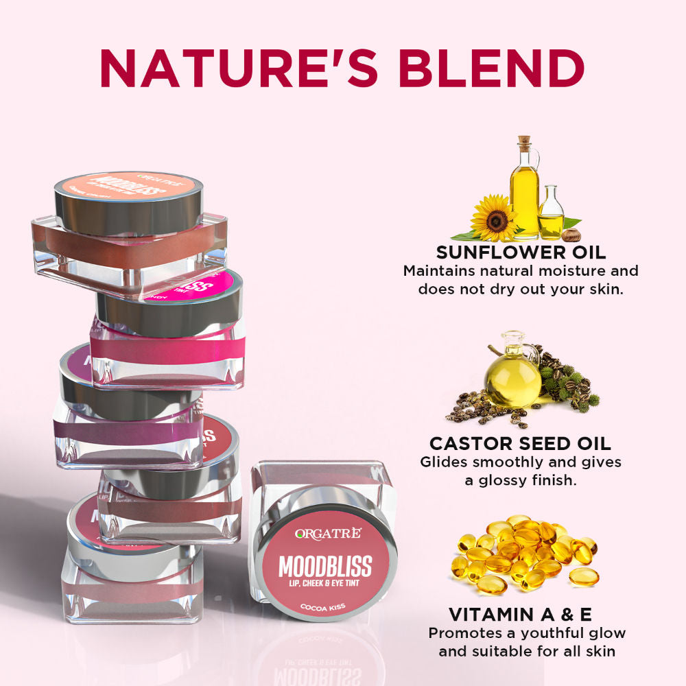 Orgatre Moodbliss Blush Lip, Cheek & Eye Tint with Goodness of Kojic Acid & Retinol - Cotton Candy