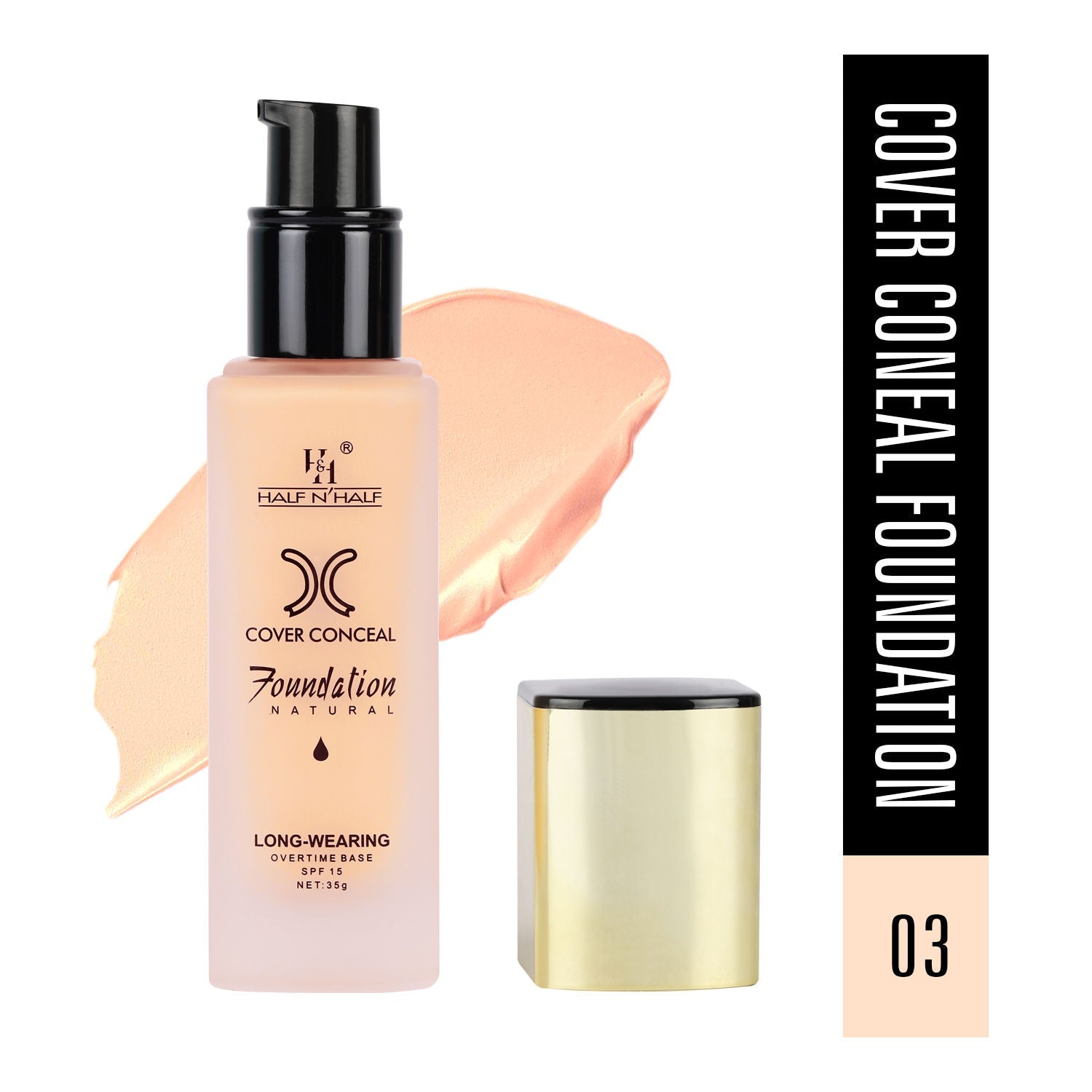 Half N Half Cover Concealer Foundation Natural Longwearing Overtime Base SPF 15