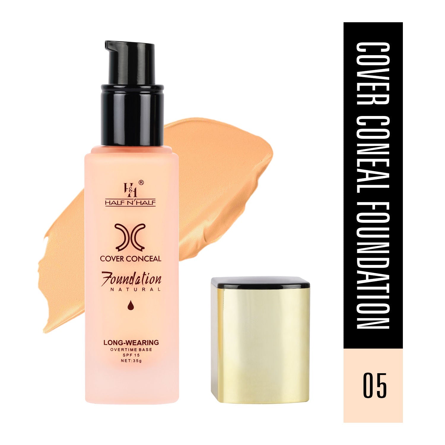 Half N Half Cover Concealer Foundation Natural Longwearing Overtime Base SPF 15