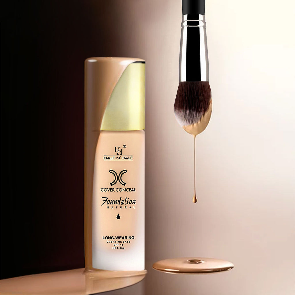 Half N Half Cover Concealer Foundation Natural Longwearing Overtime Base SPF 15