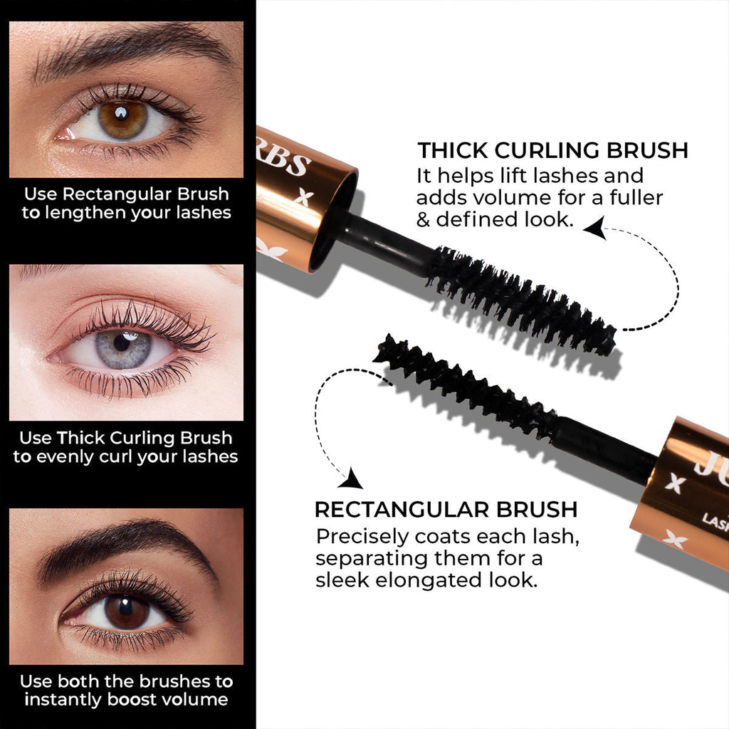 Just Herbs 2-in-1 Serum Infused Lash Enhancing Mascara with Castor Oil Volumizing & Curling - Black
