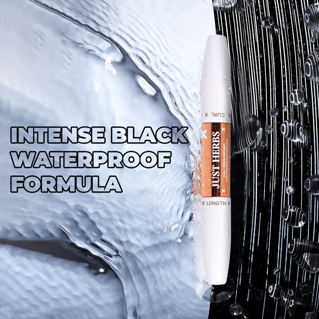 Just Herbs 2-in-1 Serum Infused Lash Enhancing Mascara with Castor Oil Volumizing & Curling - Black