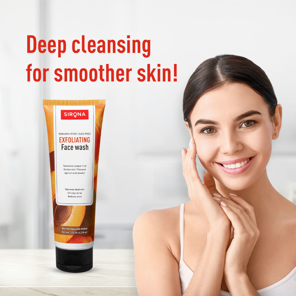 Sirona Natural Exfoliating Face Wash With Apricot & Flaxseed Extracts To Reduce Blemishes & Acne