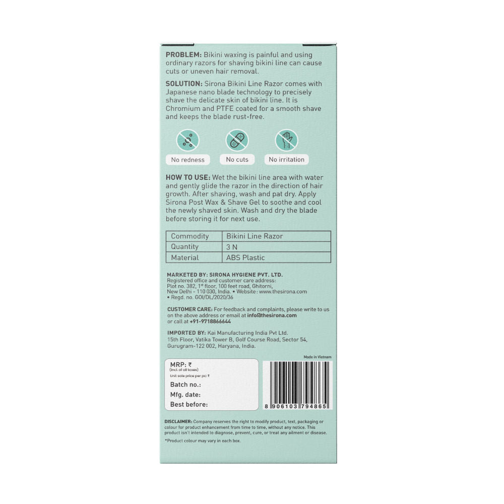Sirona Disposable Bikini Line Trimming Razor For Women With Aloe Vera & Vitamin E Lubrication Strip